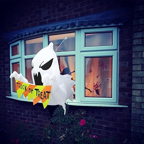 Inflables de Halloween de 3.5 pies, fantasma volador que estalló de la ventana, inflables de Halloween con luces LED integradas, decoraciones