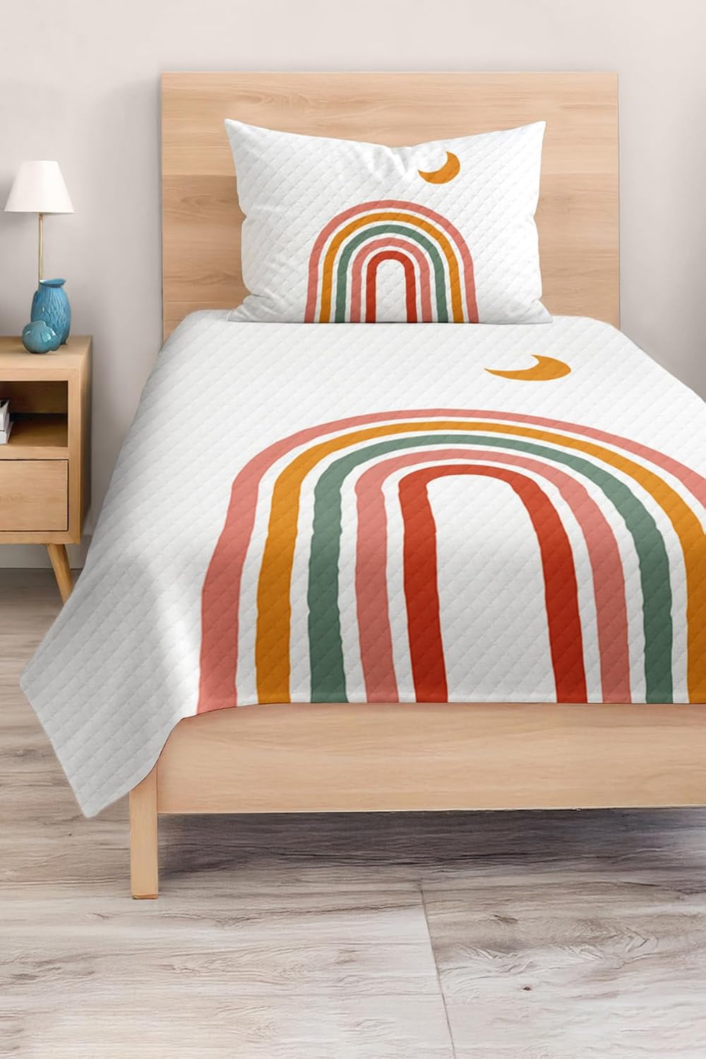 SODEF Bedding Set Twin Size Pastel Rainbow and Moon Design Quilt Cover Set for Kids, Lightweight Cotton Polyester Blend, 2 Piece Set - Multicolor, One Size