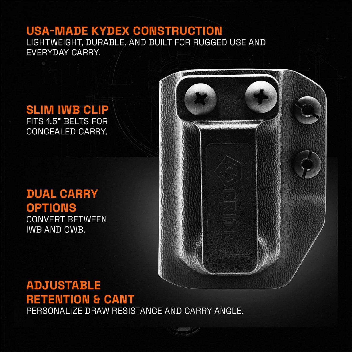 GRITR IWB/OWB Pistol Magazine Holder - Mag Carrier Fits 9mm/10mm/.357/.40/.45 Double Stack, 9mm/.40/.45 Single Stack Magazines w/1.5" Belt Clip, Adjustable Retention & Cant - Allen Wrench Included