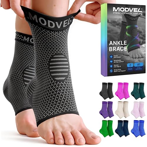 Modvel Foot & Ankle Brace Socks for Sprained Ankle Compression Sleeve - Plantar Fasciitis Relief Brace, Foot Support for pain Women & Men - Tendonitis & Arthritis Feet Sleeve, Stabilizing Ankles Wrap