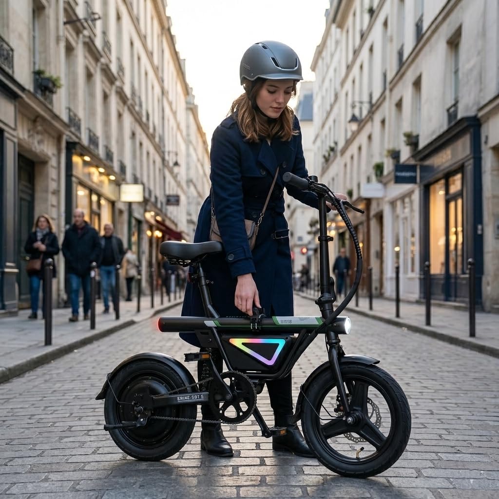 Finbike Bici Elettrica Pieghevole 14'' Pneumatico, 432WH Batteria, Autonomia di 30-50 KM, Motore 250W, E-Bike per Adulti e Adolescente, Carico 120kg, 10/15/25KM/H