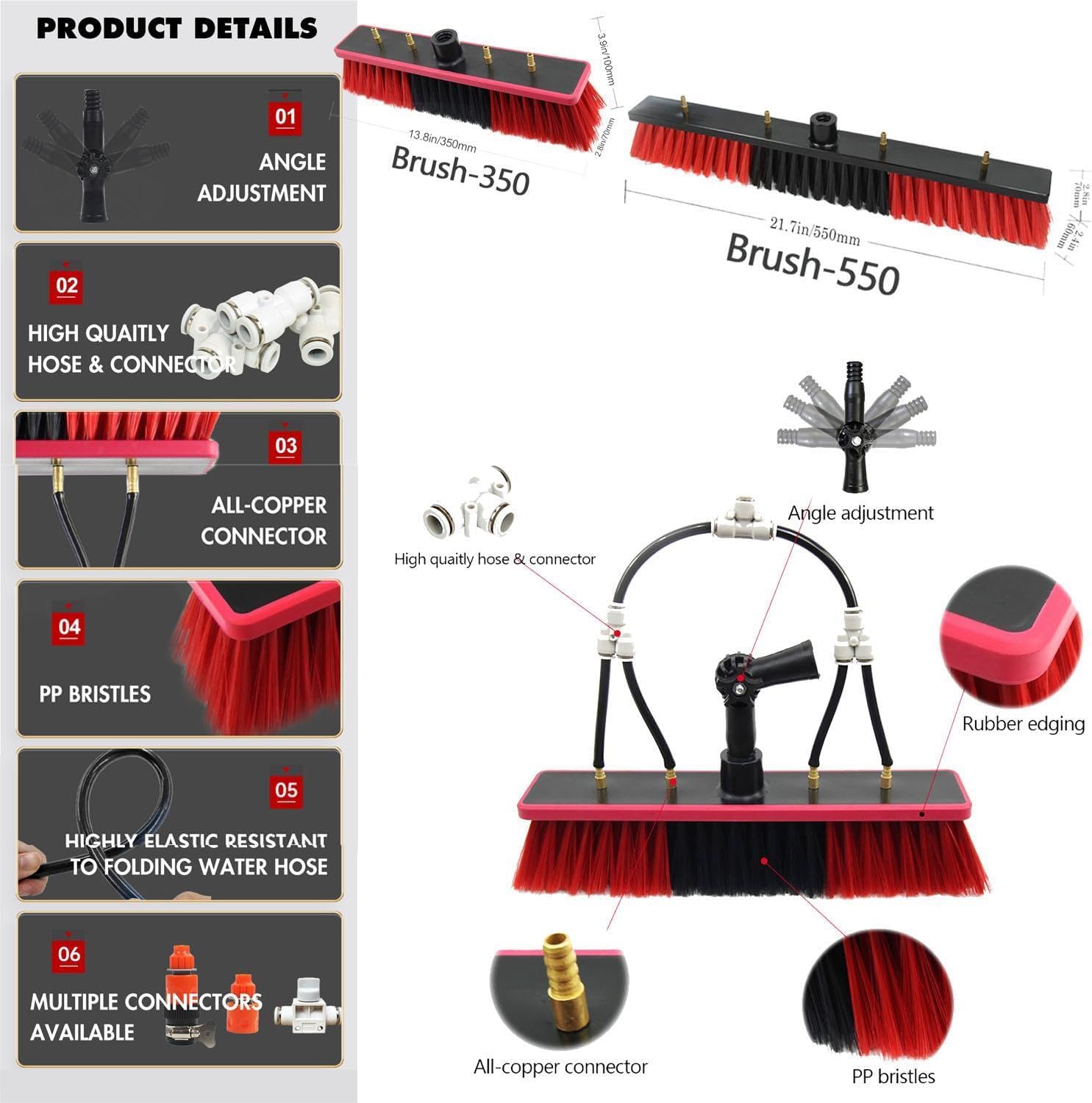 3.6-9m Window Cleaning Telescopic Rod, Solar Panel Cleaning Telescopic Cleaner Greenhouse roof photovoltaic Panel Cleaning, 7.2M/55cm Brush Head