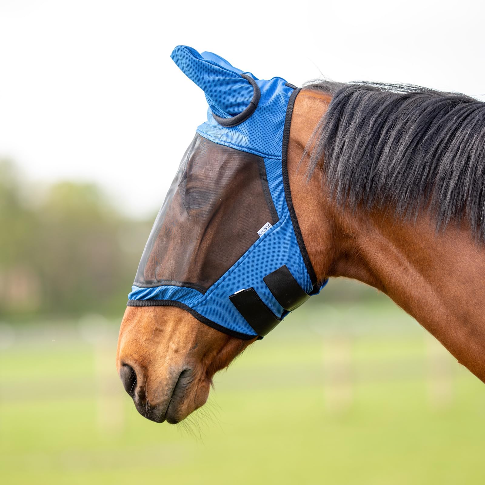 Masque anti-mouches Busse Fly Guard II bleu protection intégrale pour cheval