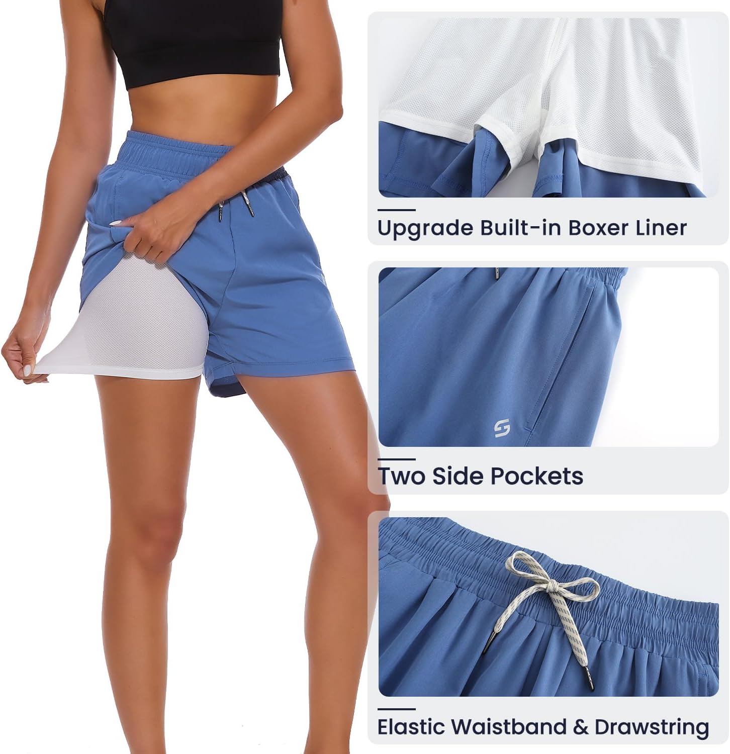 HODOSPORTS Women's 4'' Swim Shorts Quick Dry Board Shorts with Boxer Liner Pockets Swimsuit Bottoms - Image 5