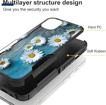 iPhone 15 Plus用ケース デュアルレイヤー ハイブリッド 高耐久 頑丈 耐衝撃 ハードPC + ソフトシリコン保護ケース iPhone 15 Plus 6.7インチ 2023年用 古い木製デイジーフラワー