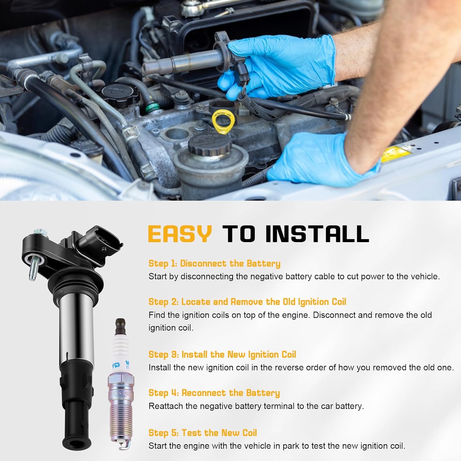 Set of 6 Ignition Coils Pack UF375 & Iridium Spark Plugs 6509 Compatible with Buick Enclave Cadillac CTS SRX Saturn Outlook GMC Acadia 3.6L V6 Naturally Aspirated Replacement for D501C 5C1551