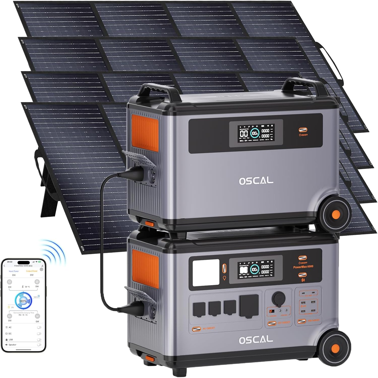 OSCAL 6000W(9000W Peak) Moveable Photo voltaic Energy Station with 4 * 200W Photo voltaic Panels, 3600Wh LiFePO4 Battery with 3600Wh Enlargement Battery Pack, 2400W Photo voltaic Charging Generator for Tenting, House, Emergency