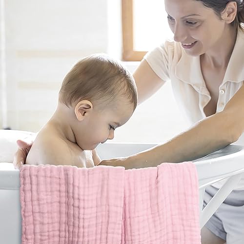 Miniatura 5 de WinReal Juego de 3 toallas de baño de muselina para bebé, ultra suaves y absorbentes, toallas de algodón natural de 6 capas, adecuadas para niñas y
