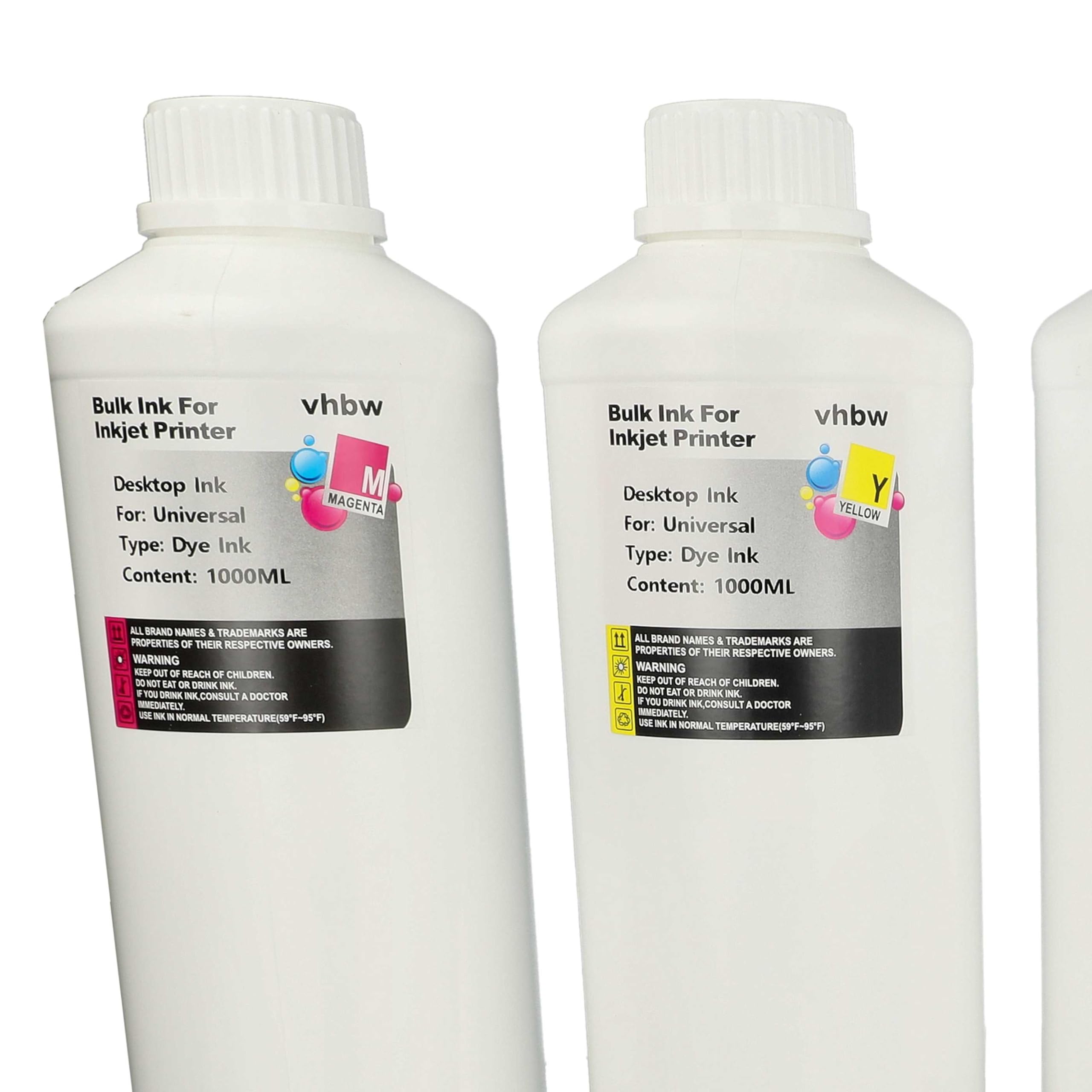 vhbw 4X Nachfülltinte für Drucker | Refillset Dye Cyan, Dye Magenta, Dye Schwarz, Dye Yellow, 1000ml