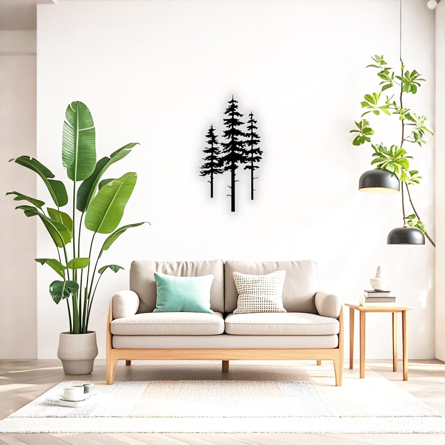 Metal Pine Tree Wall Art Decor, Nature Home Decor, Cedar Trees Metal Sign, Wall Decorations for Living Room, Forest Decor Nature Lover Gift (Black, 25L" x 13W")