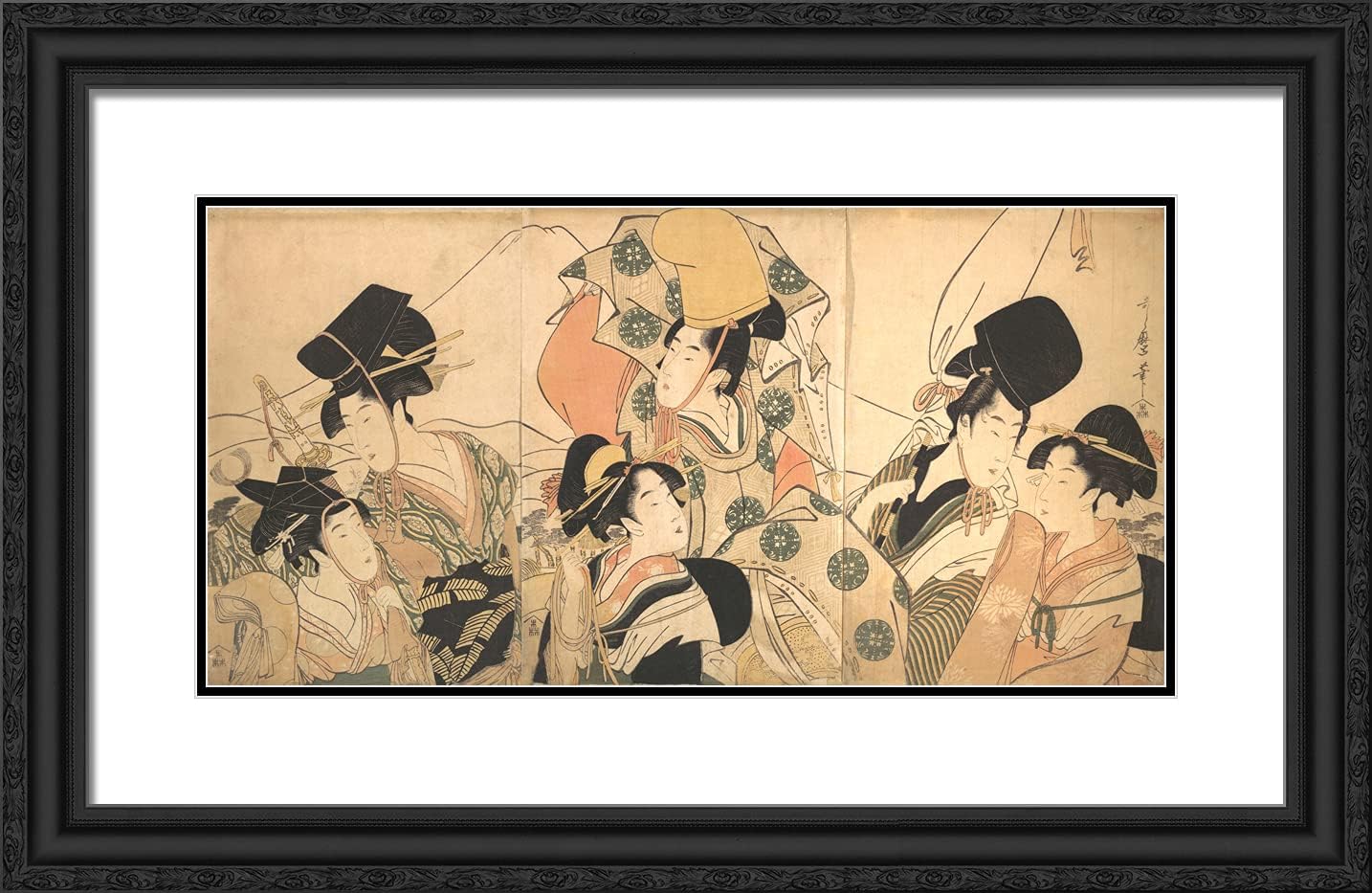 ArtDirect Utamaro, Kitagawa 24x16 Gold Ornate Framed Art Print with Double Matting Titled: Narihiras Journey to the East