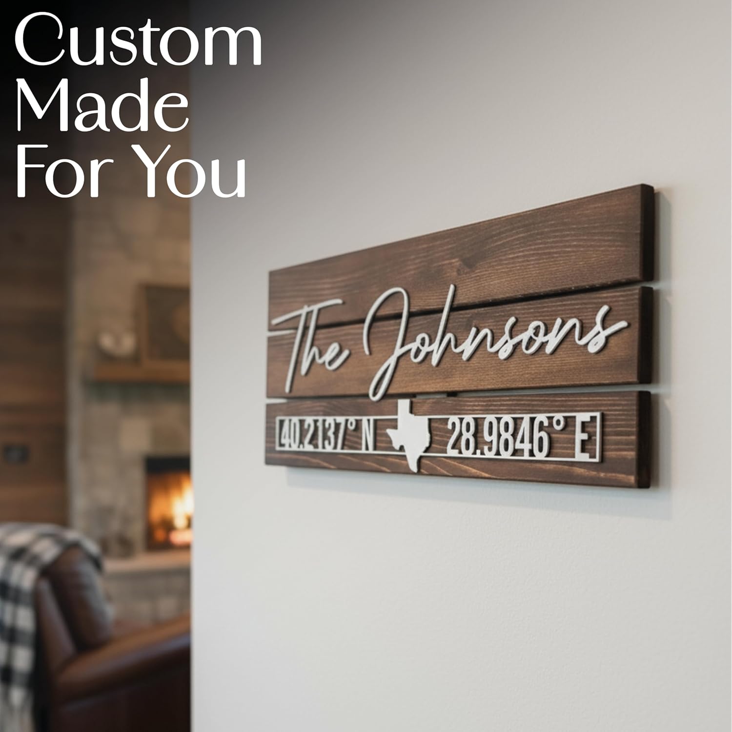 Custom Coordinates Sign with Family Name, Parents or Grandparents Gifts, Latitude Longitude Sign, Last Name Sign with Coordinates, Gifts for Anniversary