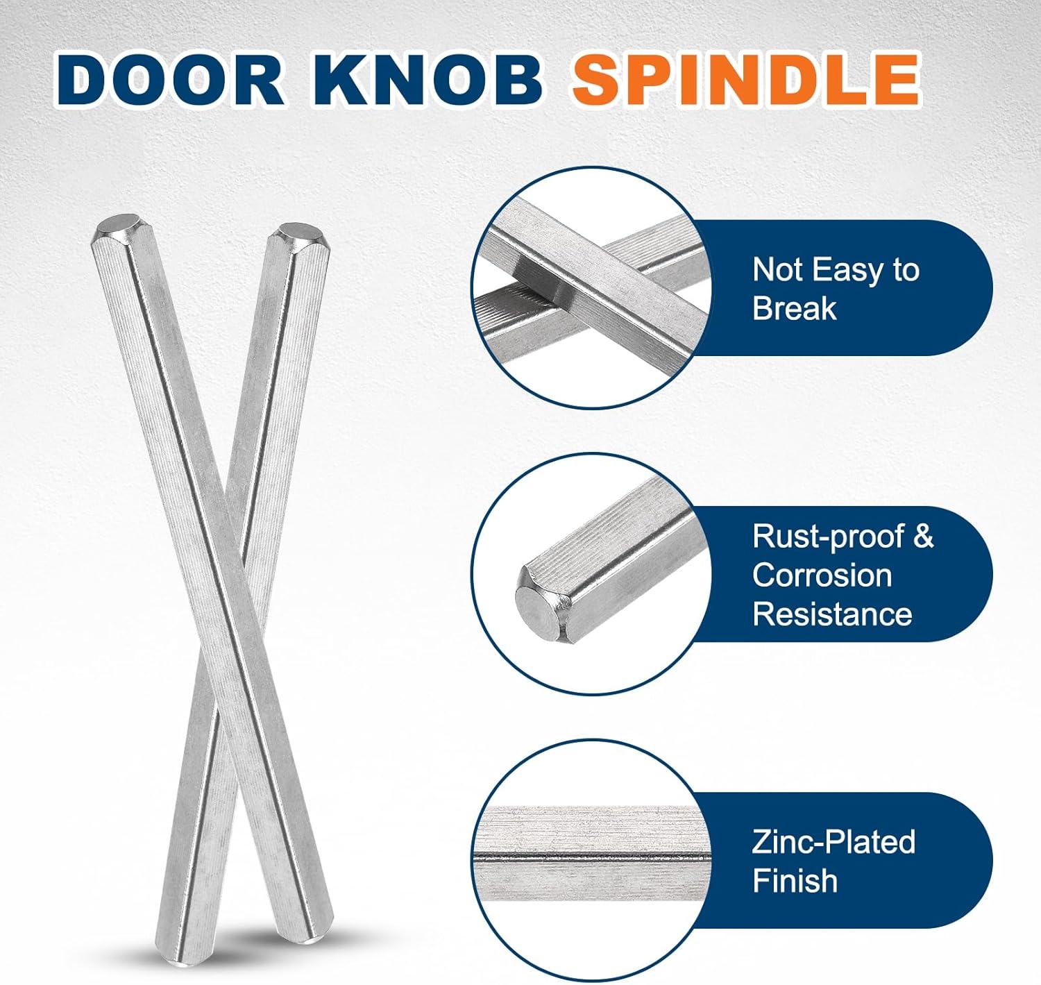 uxcell 3Pcs Door Knob Spindle, 130mm x 8mm Spare Door Handle Spindle Bar, Vintage Straight Knob Replacement Parts for Mechanical Locks, Silver Tone