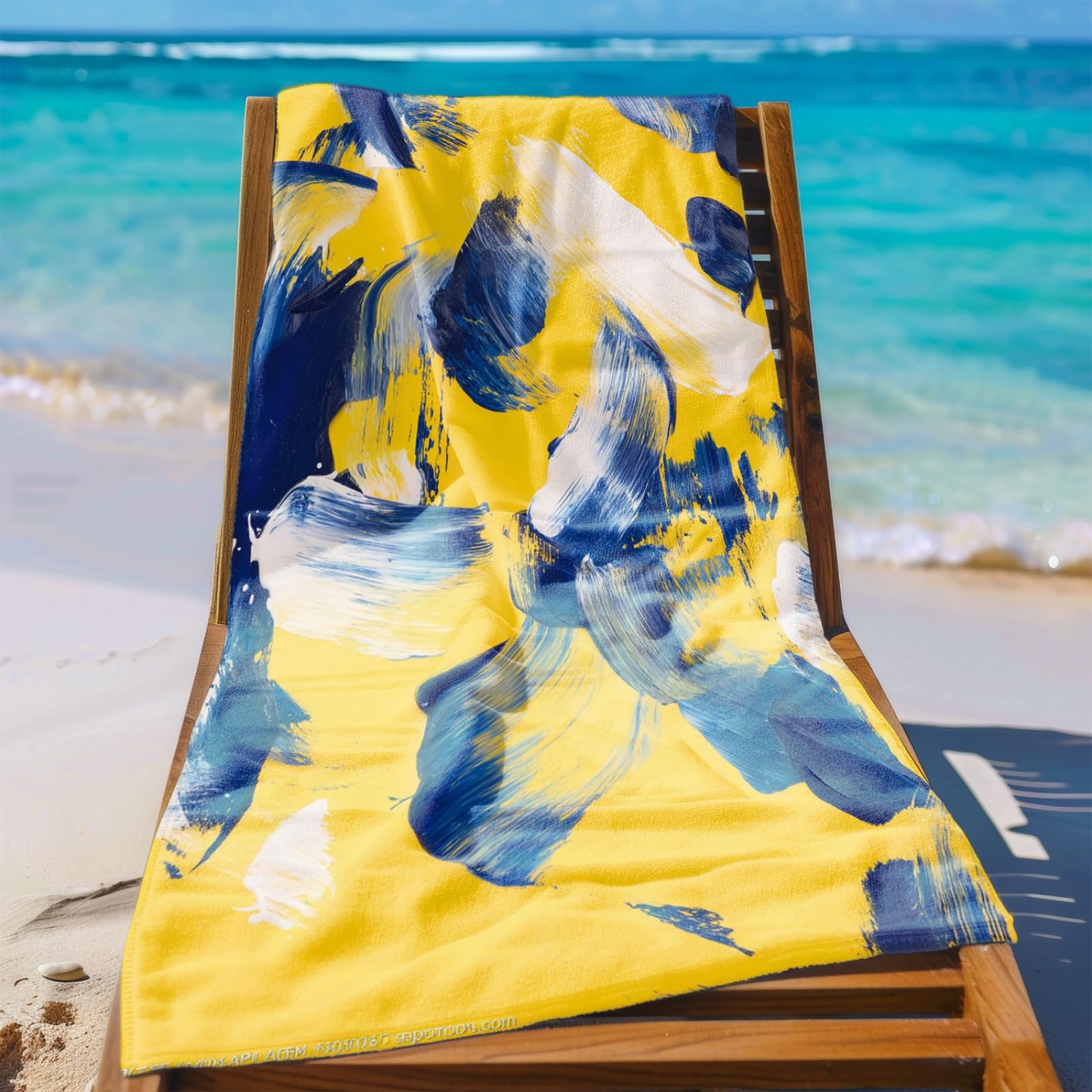 Generico Telo Mare Grande Astratto Giallo Blu | Microfibra Telo Mare Antisabbia Leggero Compatto Asciugatura Rapida Assorbente Per Piscina Bagno Lavabile Fino