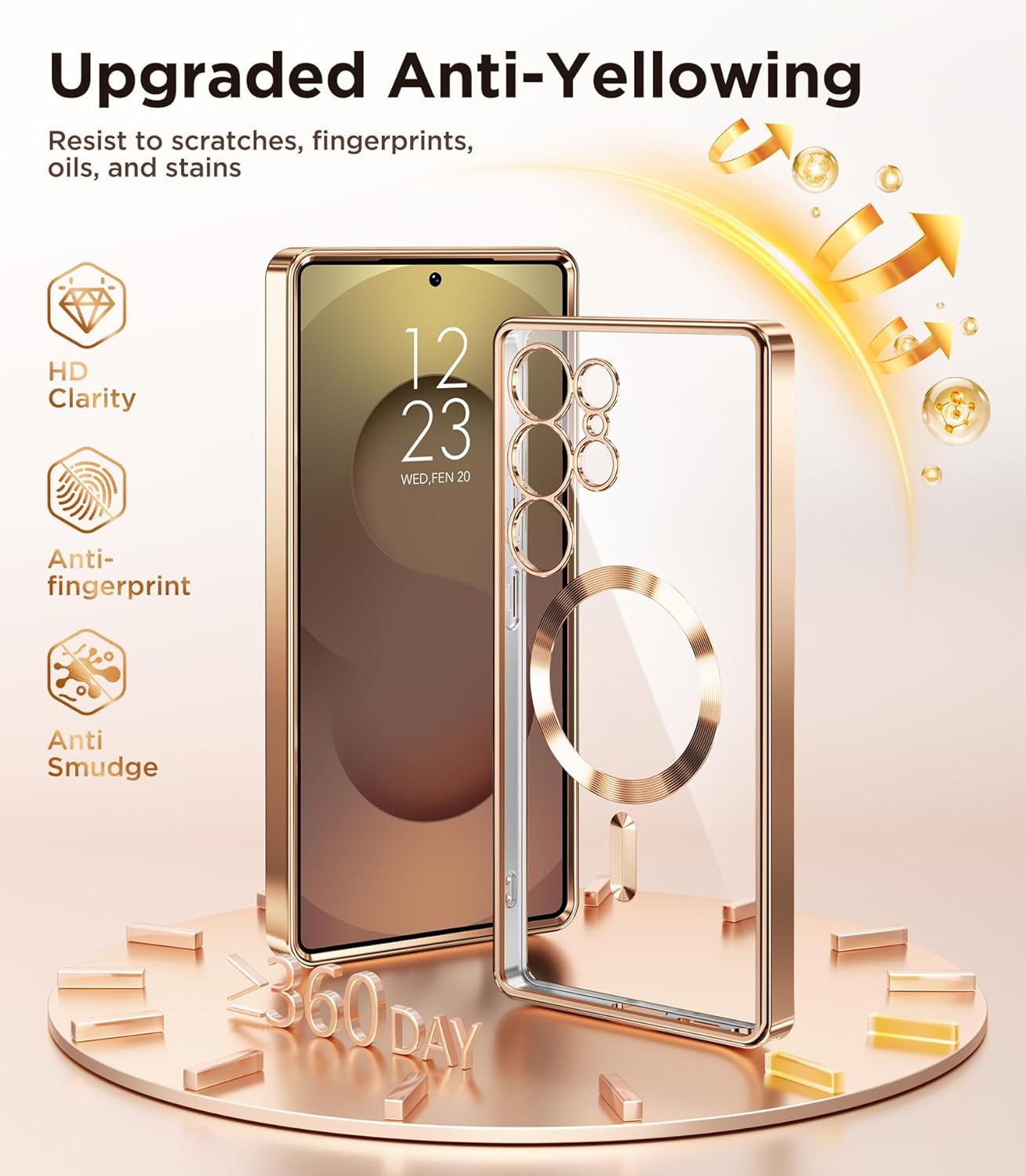 Magnetic Case Compatible with Samsung Galaxy S25 Ultra,Compatible with MagSafe,[Full Camera Protection][Screen Protector] Shockproof Plating Clear Phone Cover for Galaxy S25 Ultra(Rose Gold/Clear)