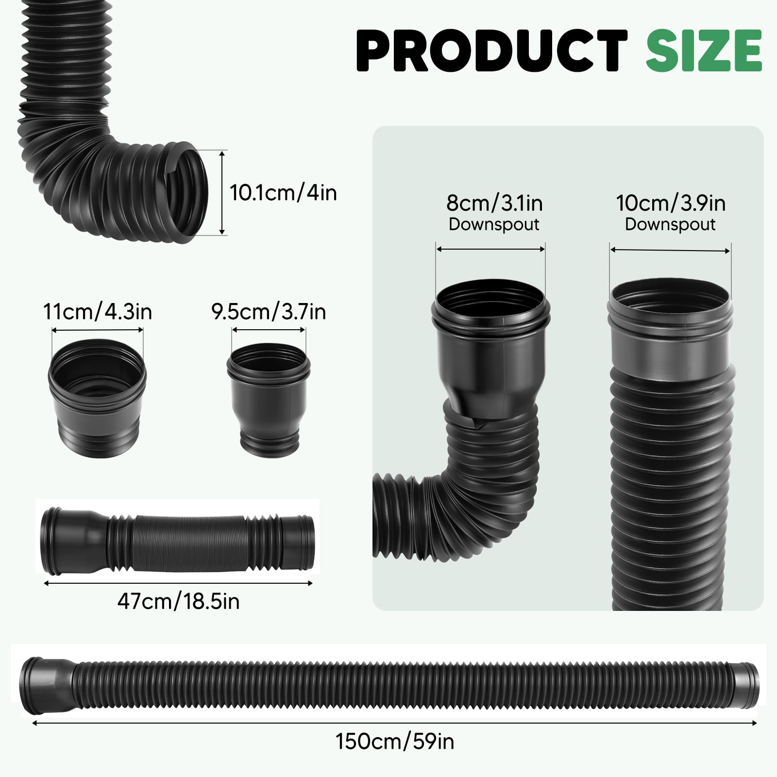 Catch Basin Downpipe Extension Set, 150cm Circular Extendable Rain Gutter Downspout, Extra Flexible Pipe Set, Catch Basin Downspout for Lawns, Cement Floors, Landscaped Areas, Yards, 2PCS - Image 4