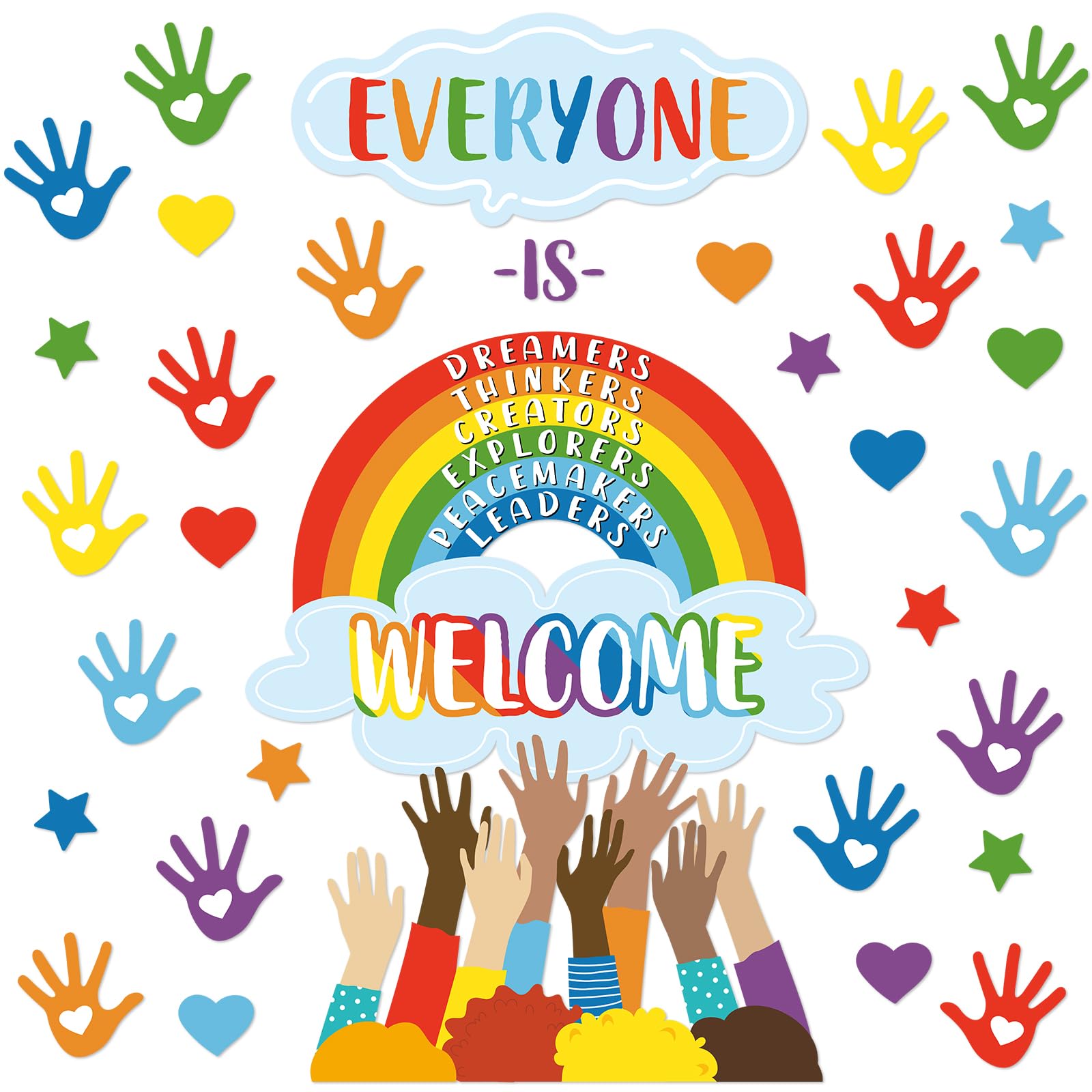 Bright Welcome Bulletin Board Set Colorful Classroom Decoration Back to School Positive Motivational Rainbow Hand Themed Paper Cutouts for School Nursery Chalkboard Wall Door Decor Party Supplies