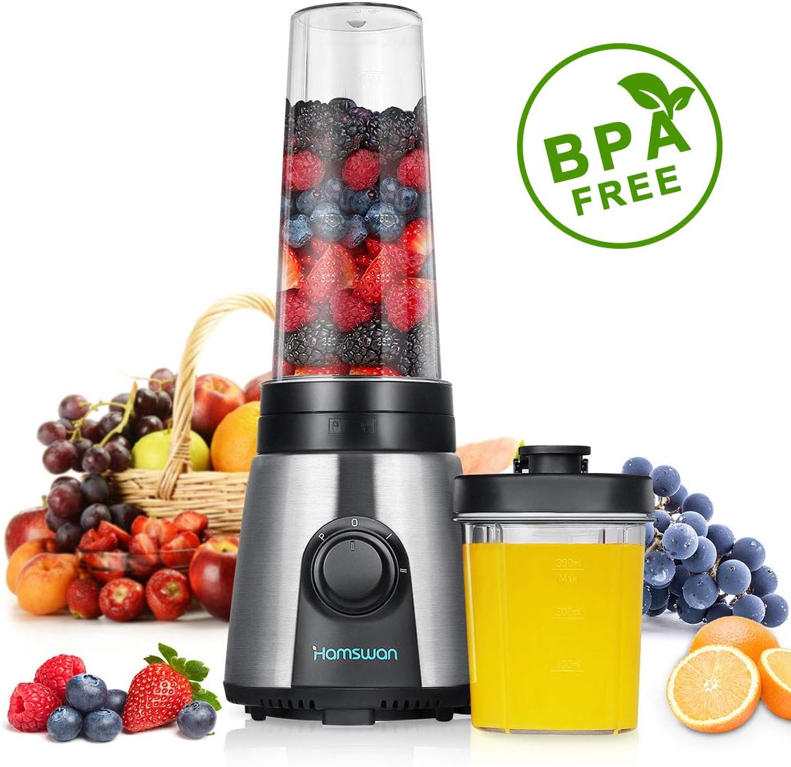 HAMSWAN KP-1506 Blender Portable Smoothie Maker Soup Pureeing Veggies with 2 Travel Bottles for Parents/Officer Workers