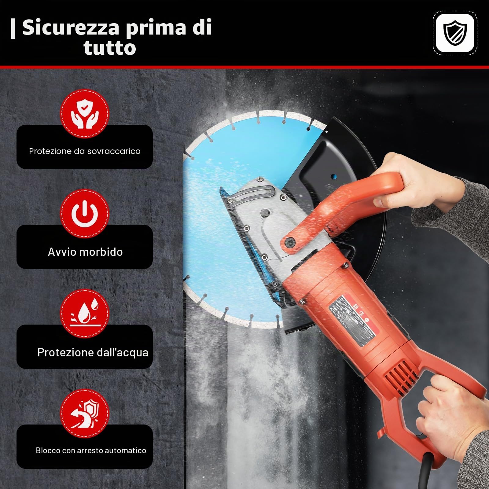 Power Tools - Sega per calcestruzzo per tagliare il calcestruzzo, pietra mattoni, piastrelle e altri seghe circolari ad alta potenza, 5800 W, senza gas, 13,5 cm di taglio, con lama diamantata 35 cm