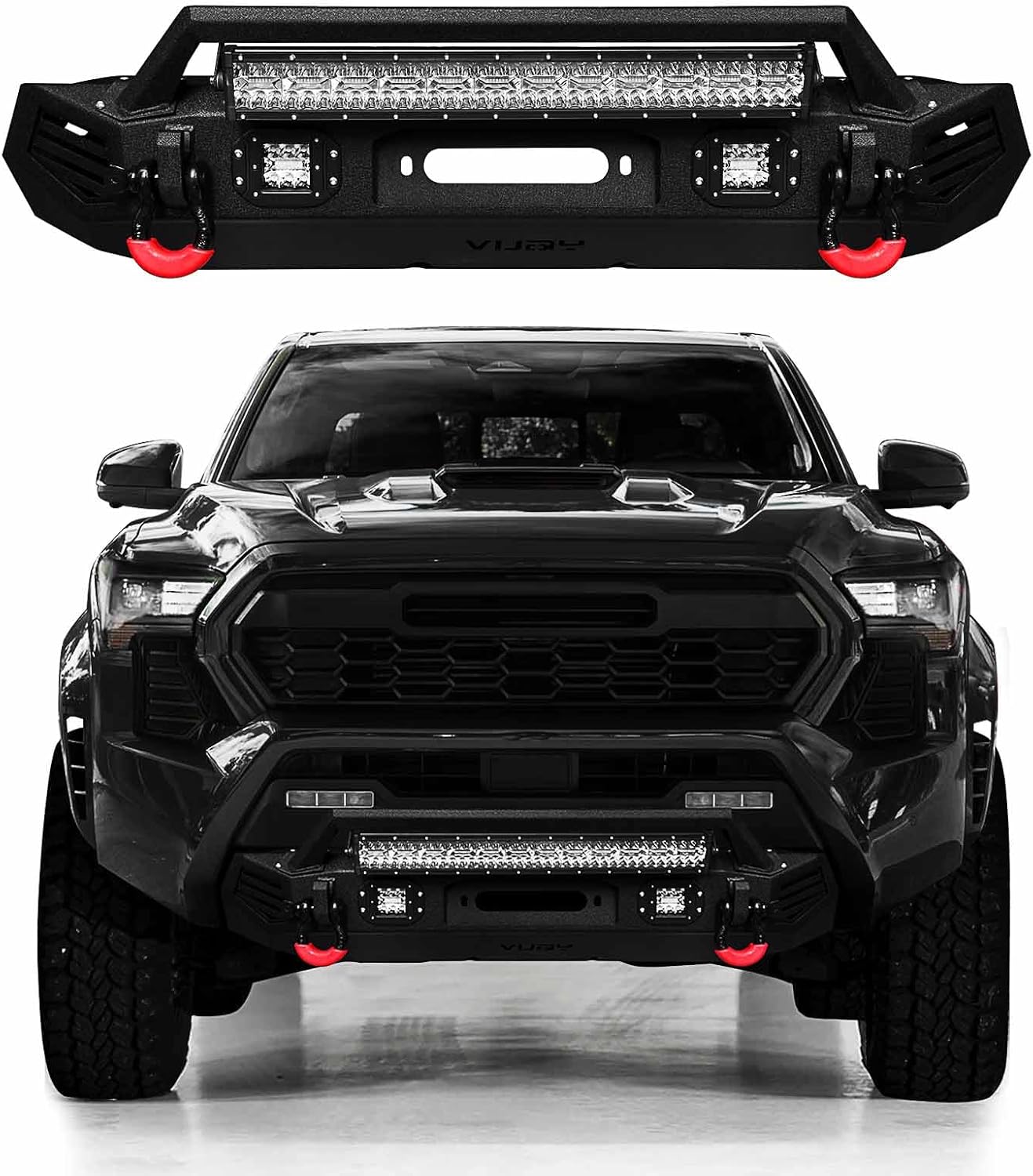 Front Bumper Compatible with 2024 Toyota Tacoma(Only fit 2024,Not fit 2025+) w/ 144W LED Lights &Winch Plate & D-Ring, 〔Black Textured〕