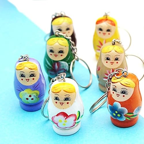Miniatura 5 de Llaveros pequeños Matryoshka, juego de 3 muñecas rusas de madera, regalos decorativos, color al azar