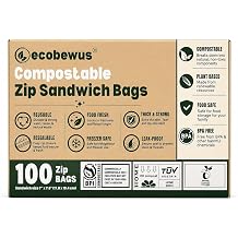 Compostable Sandwich Bags 100 Count Resealable Zip-Seal, Plant-Based, Home Compostable, BPI Certified, Freezer Safe, BPA-Free, Non-Toxic, GMO-Free Food Storage Bags Sandwich