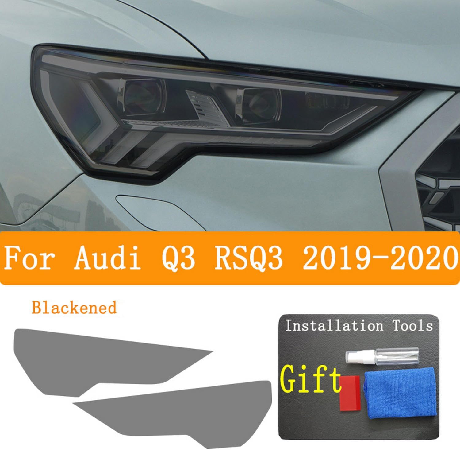 JCAKES Car Headlight Protective Film Vinyl Restoration Transparent Black TPU Sticker，for Audi Q3 RSQ3 2019-2020 Accessories