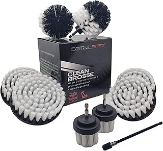 Brosse nettoyage voiture pour le nettoyage tapis, siège, moquette, kit nettoyage voiture, brosse rotative blanche douce à poils souples premium brosse nettoyage perceuse pour detailling auto