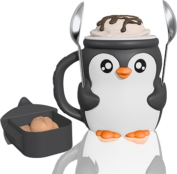 Highland Cow Ice Cream Pint Holder with Handle, Leak-Proof Ice Cream Container with Snack Drawer & 2 Spoons, Cute Animal Design for Ben & Jerrys, No Cold Hands, Reusable Gift Idea White&Black