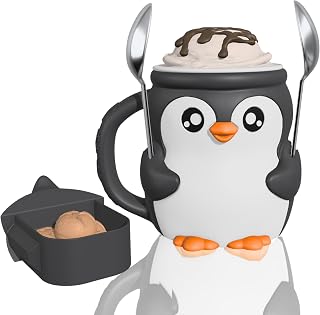 Highland Cow Ice Cream Pint Holder with Handle, Leak-Proof Ice Cream Container with Snack Drawer & 2 Spoons, Cute Animal Design for Ben & Jerry’s, No Cold Hands, Reusable Gift Idea (White&Black)