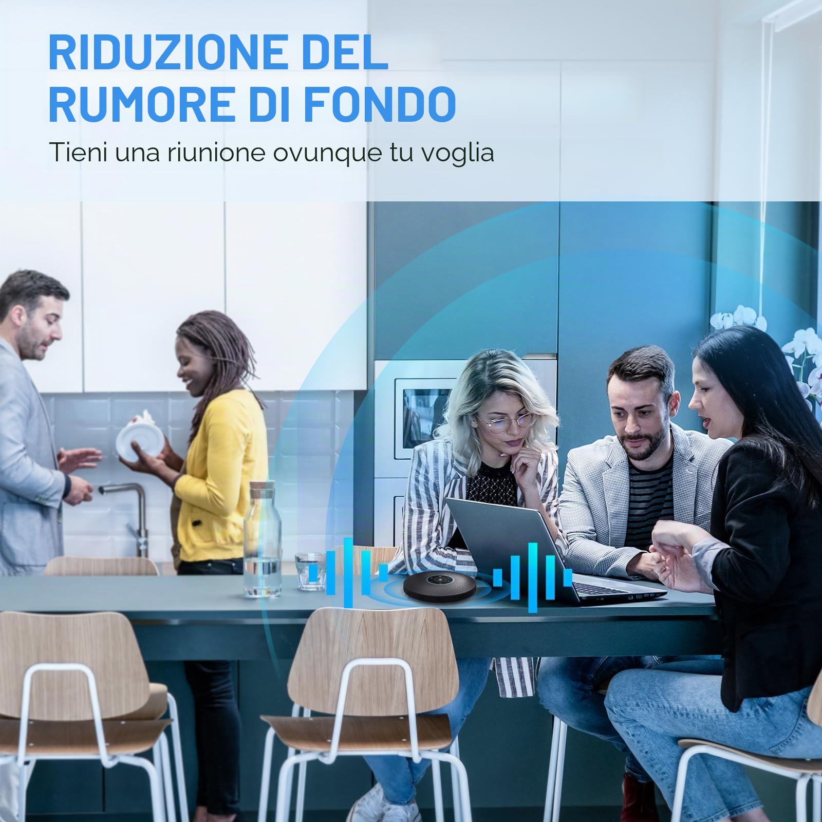 EMEET Altoparlante per conferenze Bluetooth - Sistema vivavoce USB per 5-10 persone, vivavoce con 4 microfoni AI, riconoscimento vocale a 360º, microfono per conferenze con dongle