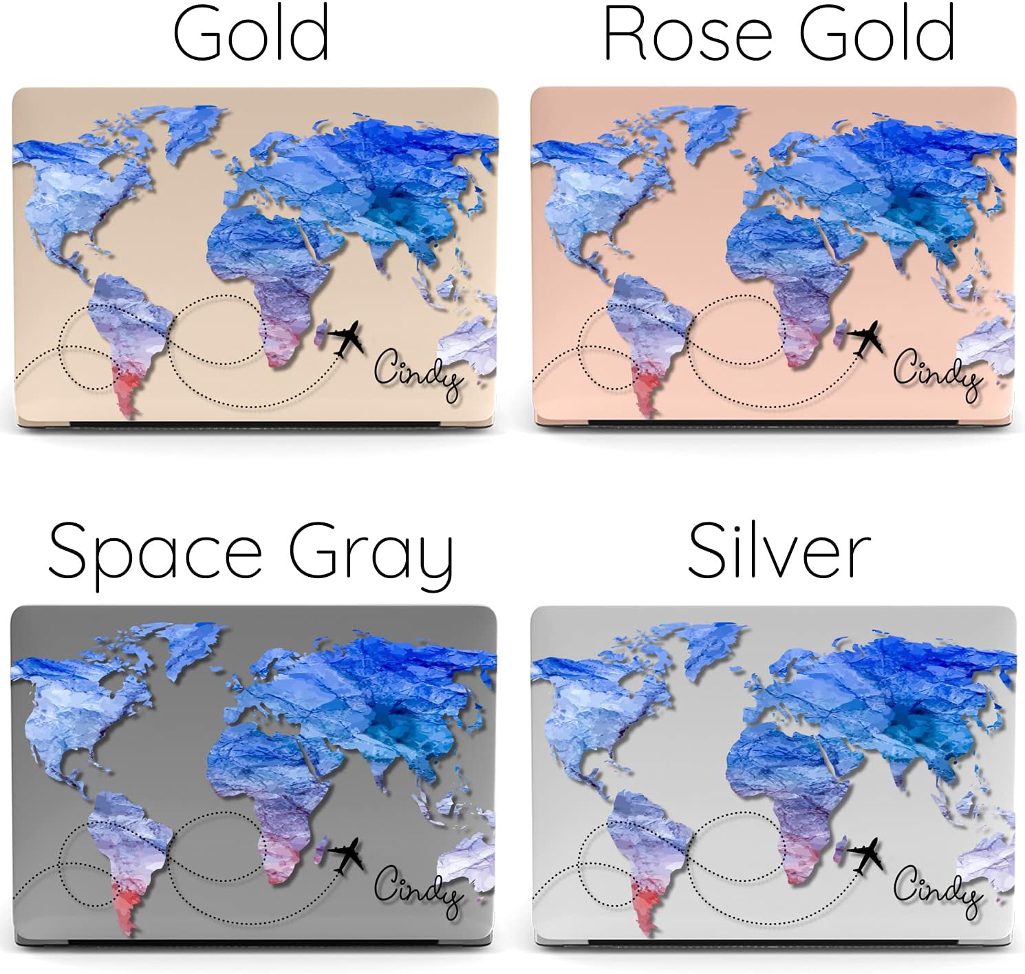 Mertak Hard Case Compatible with MacBook Pro 16 14 Air 15 13 inch M3 M2 M1 Mac 2024 2023 2022 2018 Name Print World Map Plastic Abstract Laptop Protective Custom Blue Travel Plane Cover Touch Bar
