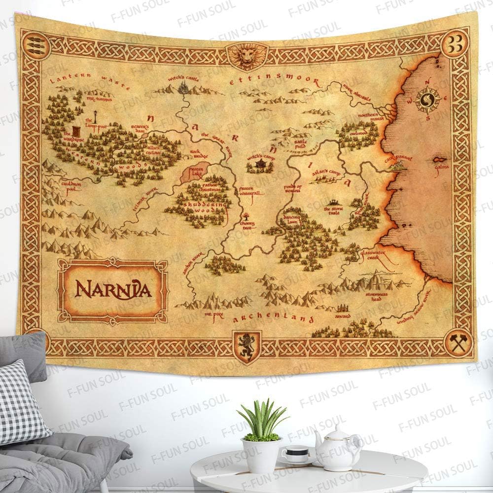F-FUN SOUL Map Poster Tapestry, Large 80x60inches Soft Flannel, Film Games Map Retro Pattern Wall Hanging Tapestries for Living Room Bedroom Home Decor DSFS818
