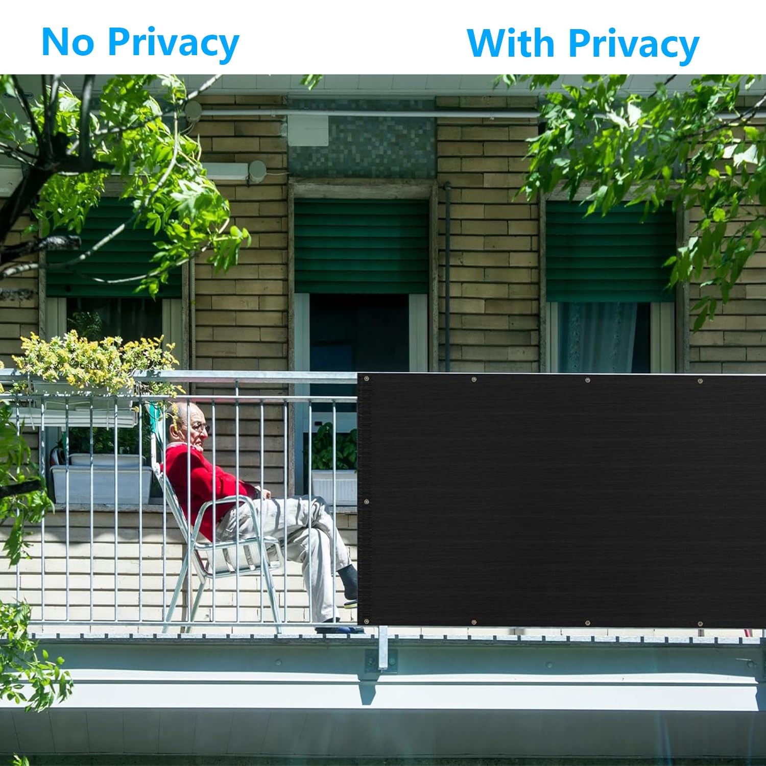 Sichtschutz Balkon Balkonverkleidung,mit Kabelbinderfür den Gartenzaun oder Balkon-100x500cm-Schwarz