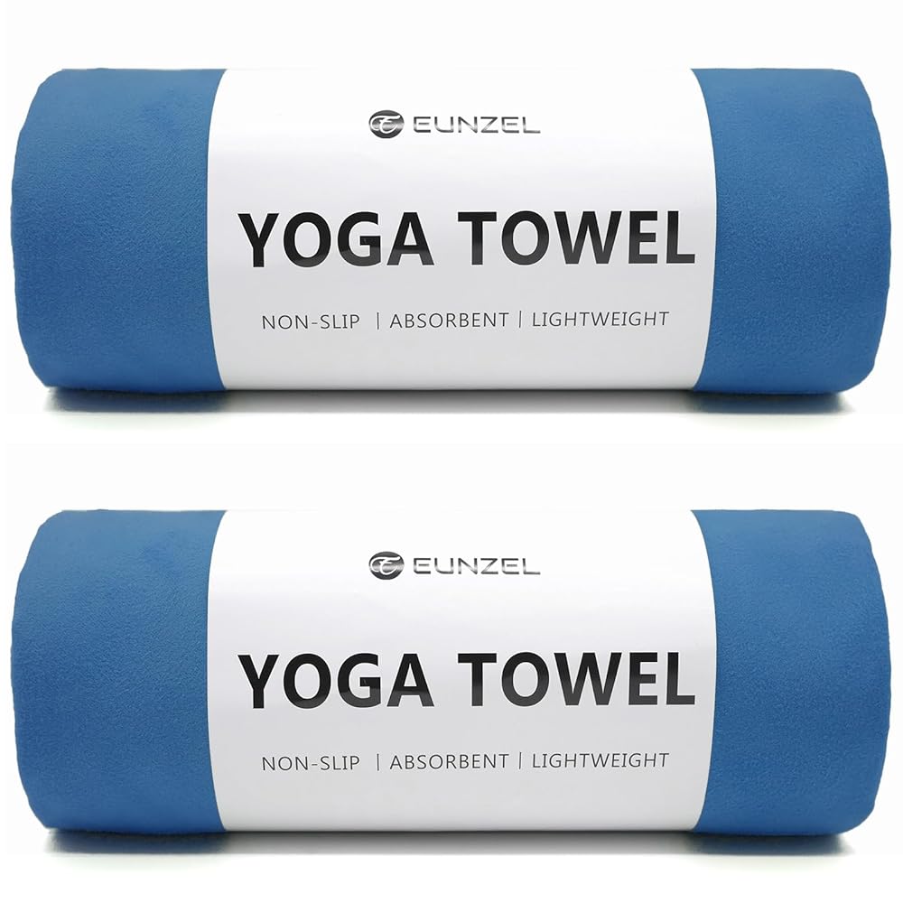 Eunzel 2 Pack Hot Yoga Towel Non Slip Yoga Mat Towel Non-Slip Sweat Absorbent Microfiber Towel for Hot Yoga, Pilates and Workout 72 x 26.5, Navy