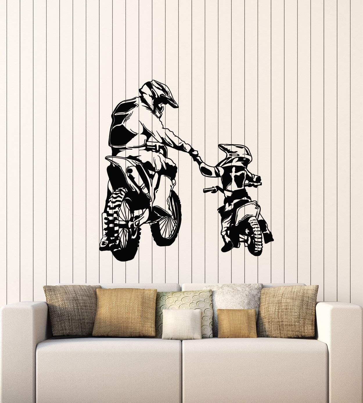 WallStickers4ever Vinyl Wall Decal Motorcycle Family Father and Son Biker Bike Sport Stickers Mural Large Decor (g4364) Black