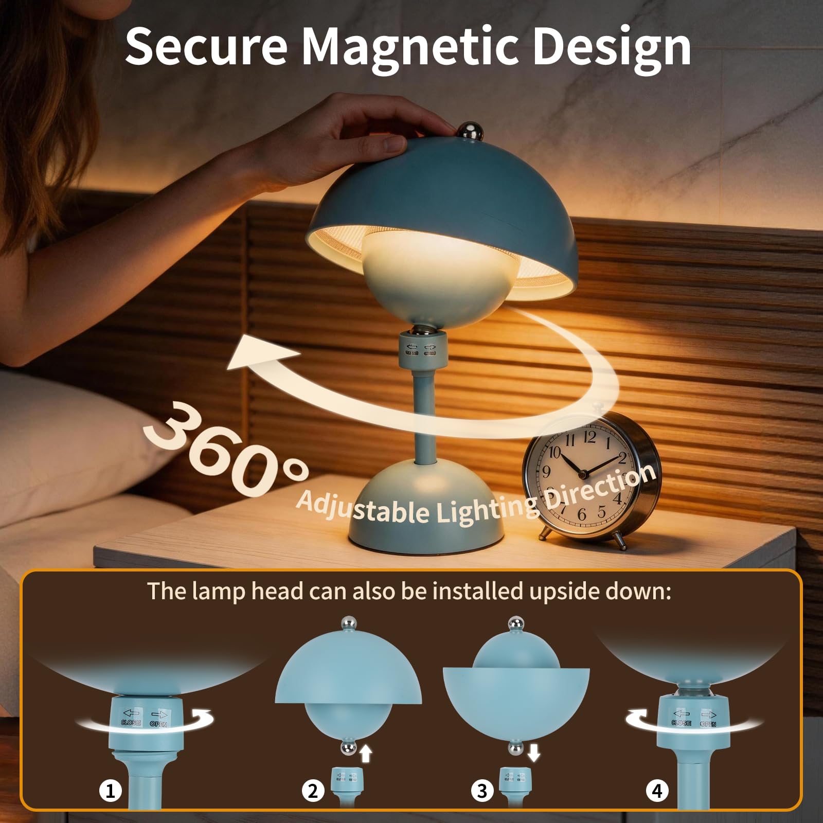 Aigostar Weiß+Blau -2 Stück Magnetische Tischlampe mit Touch-Funktion, Kabellose Nachttischlampe mit 3 Farbtemperaturen und einstellbarer Helligkeit, USB Aufladbar für Schlafzimmer, Restaurant