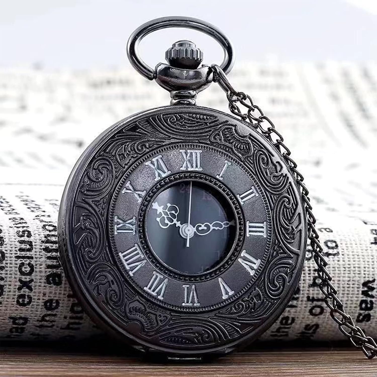 MOUDOAUER 47MM Pocket Watch Retro Wind Mechanical Pocket Watch Men Women Hollow Skeleton Dial
