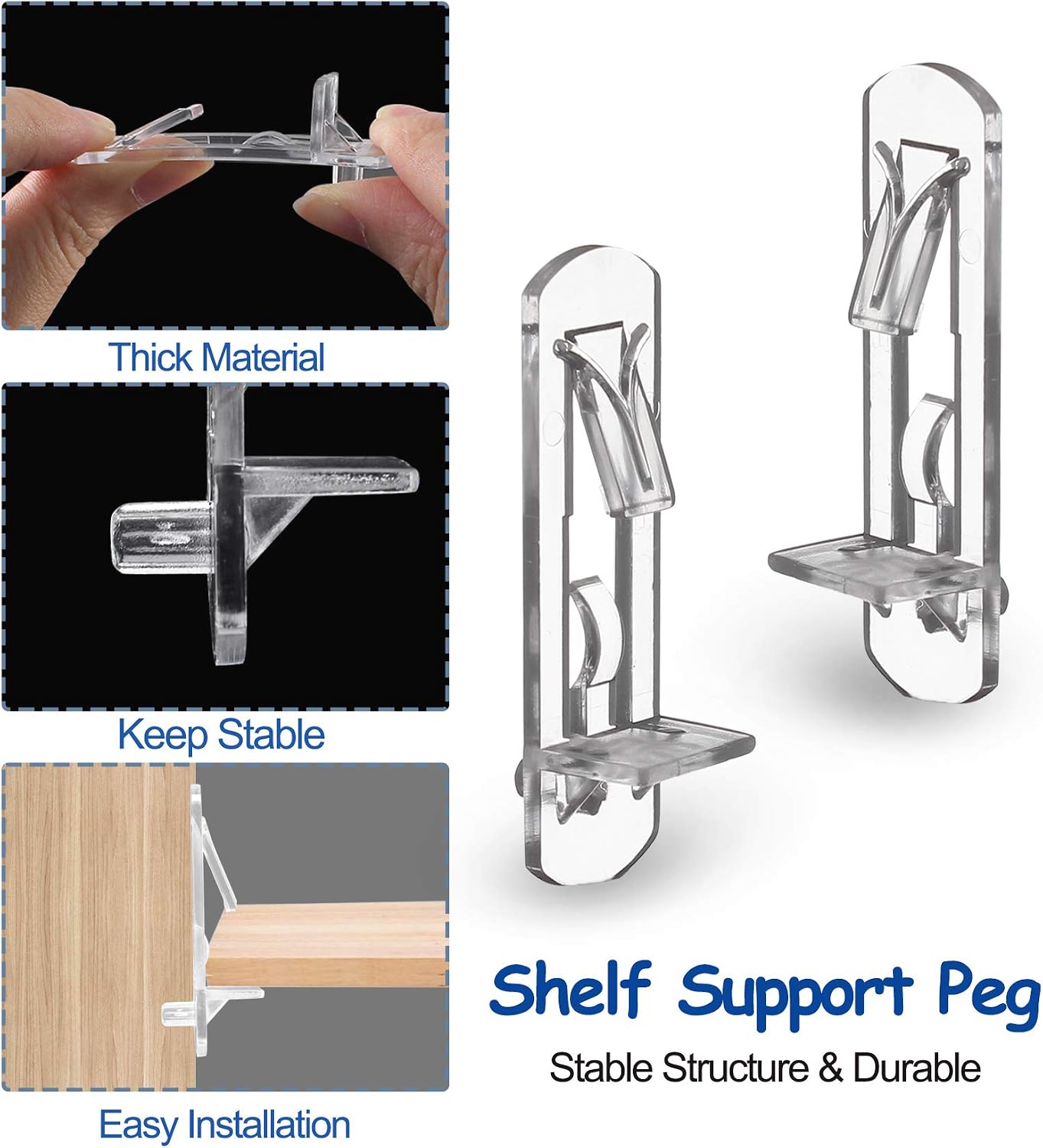 Lanzeuta 30Pcs Shelf Support Pegs Locking Cabinet Shelf Clips, Clear Shelf Holder Plastic Shelf Clips for Kitchen Cabinets Furniture Bookcase, Fits 5mm Diameter Hole & 0.79 Inch Thick Shelf