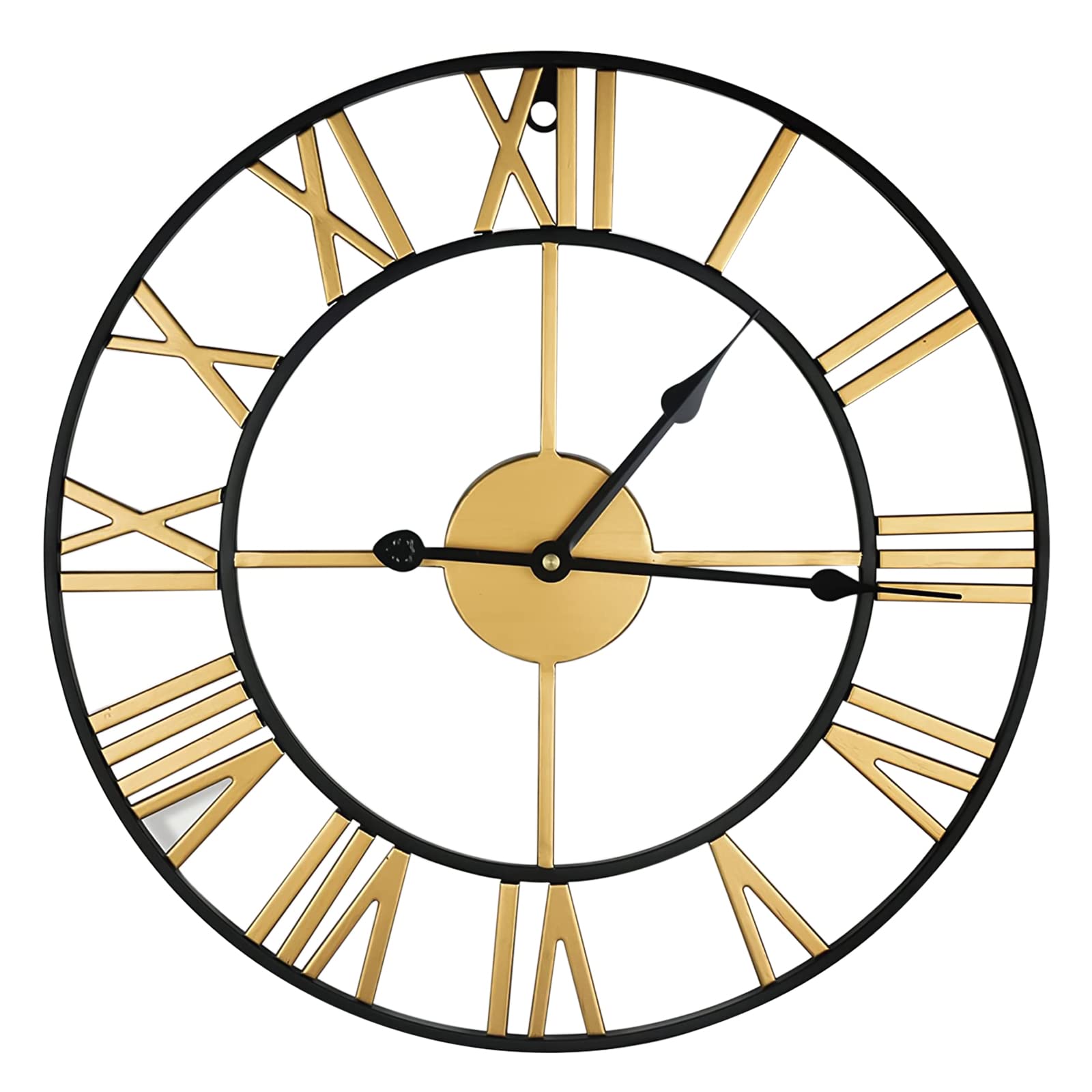 Crystals Outdoor Wall Clock Medium Roman Numerals Indoor Giant Open Face Metal Garden, 60cm (Gold/Black)