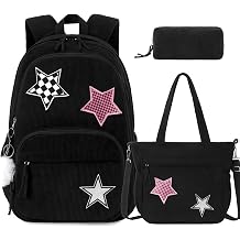 Corduroy Backpack for Girls, 3PCS Kids Schoolbag with Tote Bag