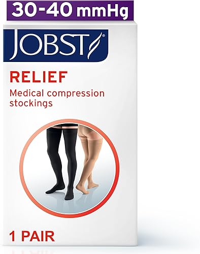 Miniatura 2 de JOBST Relief - Calcetines de compresión de 30-40 mmHg hasta el muslo, banda de silicona, puntera cerrada, negro, talla L
