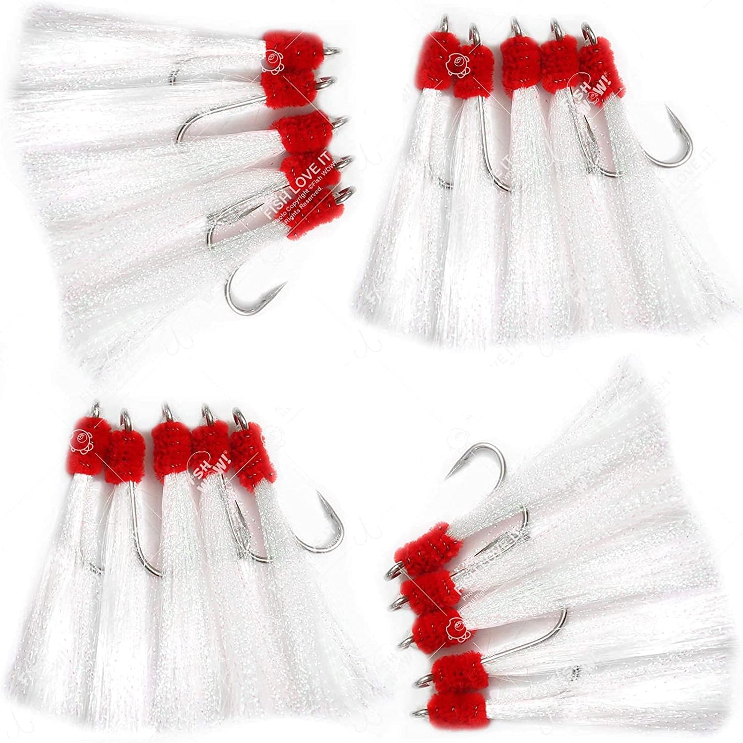 20pcs Fish WOW!® Fishing Unrigged Shrimp Flying tie with 7/0 Hook Krystal Flash - White…