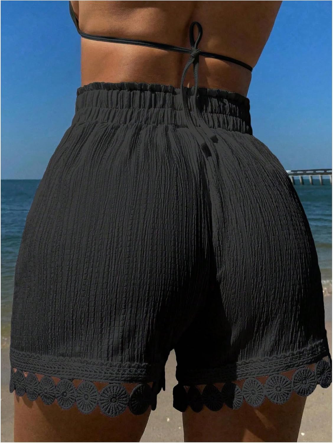 SHENHE Women's Summer Swimsuit Cover Up High Waisted Casual Beach Paper Bag Shorts Coverups - Image 2