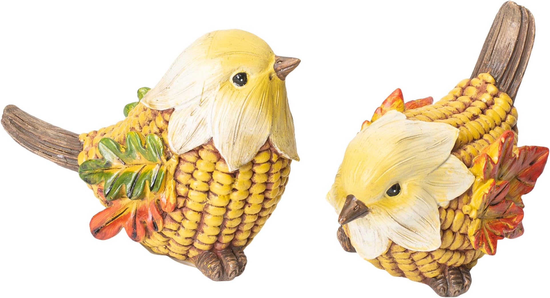 Napco Imports Corncob Fall Leaves Bird 3 Inch Resin Stone Harvest Figurines Assorted Set of 2