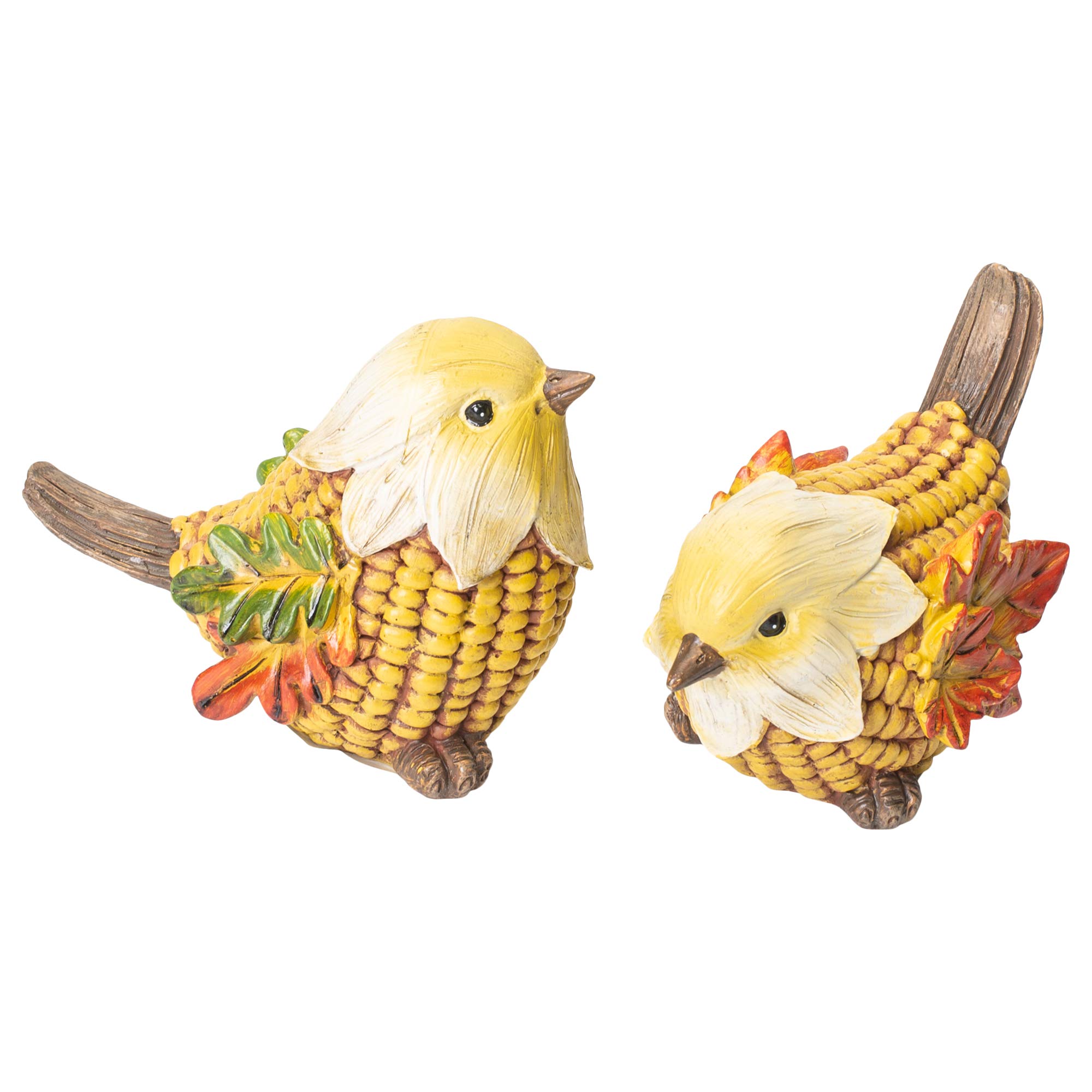 Napco Imports Corncob Fall Leaves Bird 3 Inch Resin Stone Harvest Figurines Assorted Set of 2