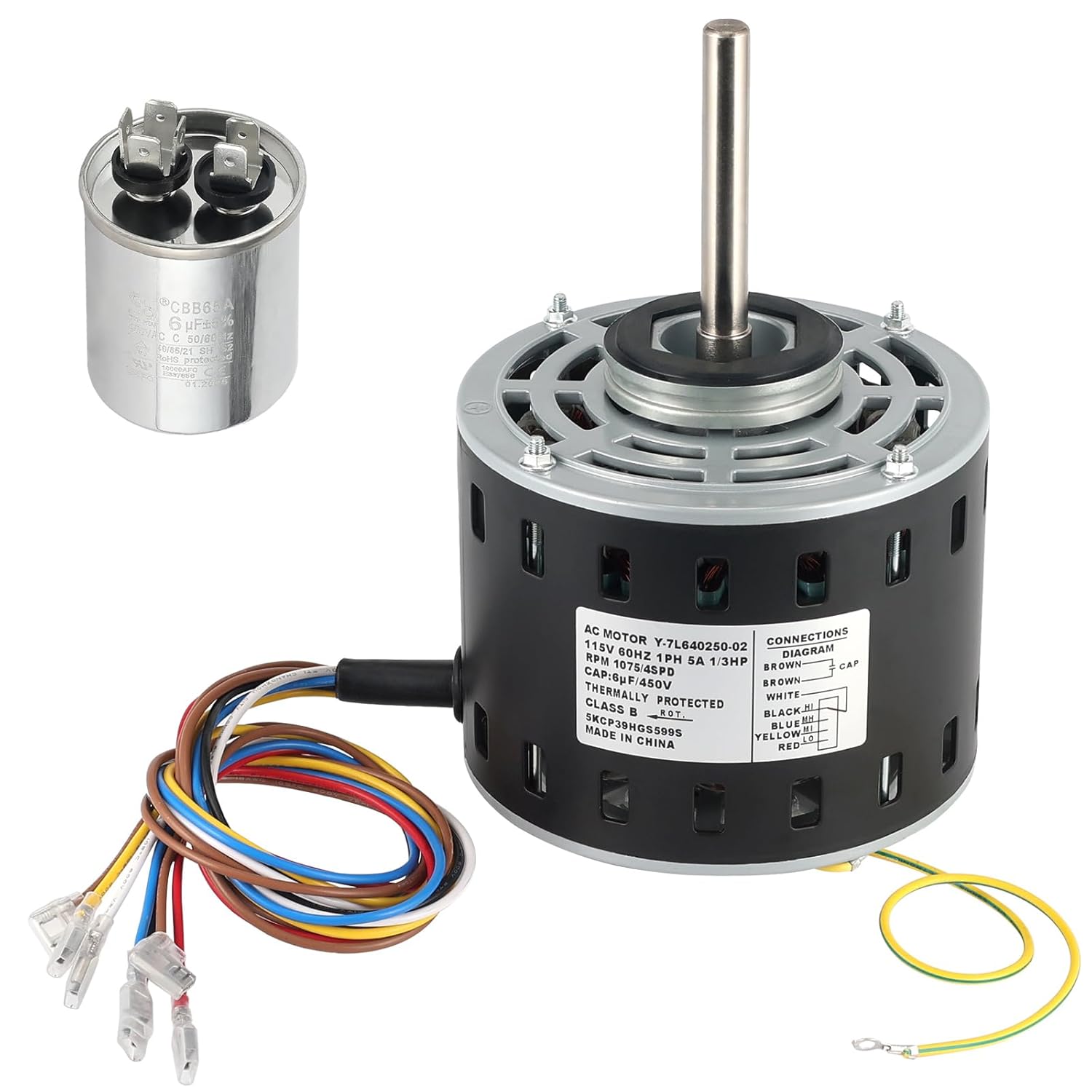 Furnace Blower Motor 5KCP39HGS599S,1/3 HP, 115V, 1075 RPM, 4-Speed, CCWLE Rotation Fit for GE & Trane MOT9053, MOT04722, MOT13512, MOT16953,MOT09053, MOT18948, MOT04716