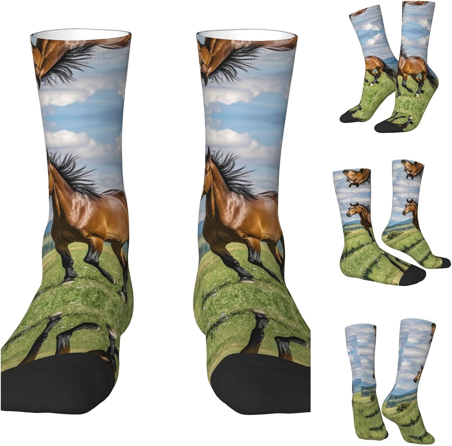 Calf Socks Casual Above Ankle Sock Horse Running in FieldCrew Socks for Men Women Moisture Wicking Cushion Sports