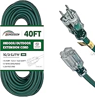 Vista 1 de Cable de extensión para exteriores iluminado de Navidad de 40 pies 163 Cable de extensión SJTW verde calibre 16 y 3 clavijas con enchufe a tierra