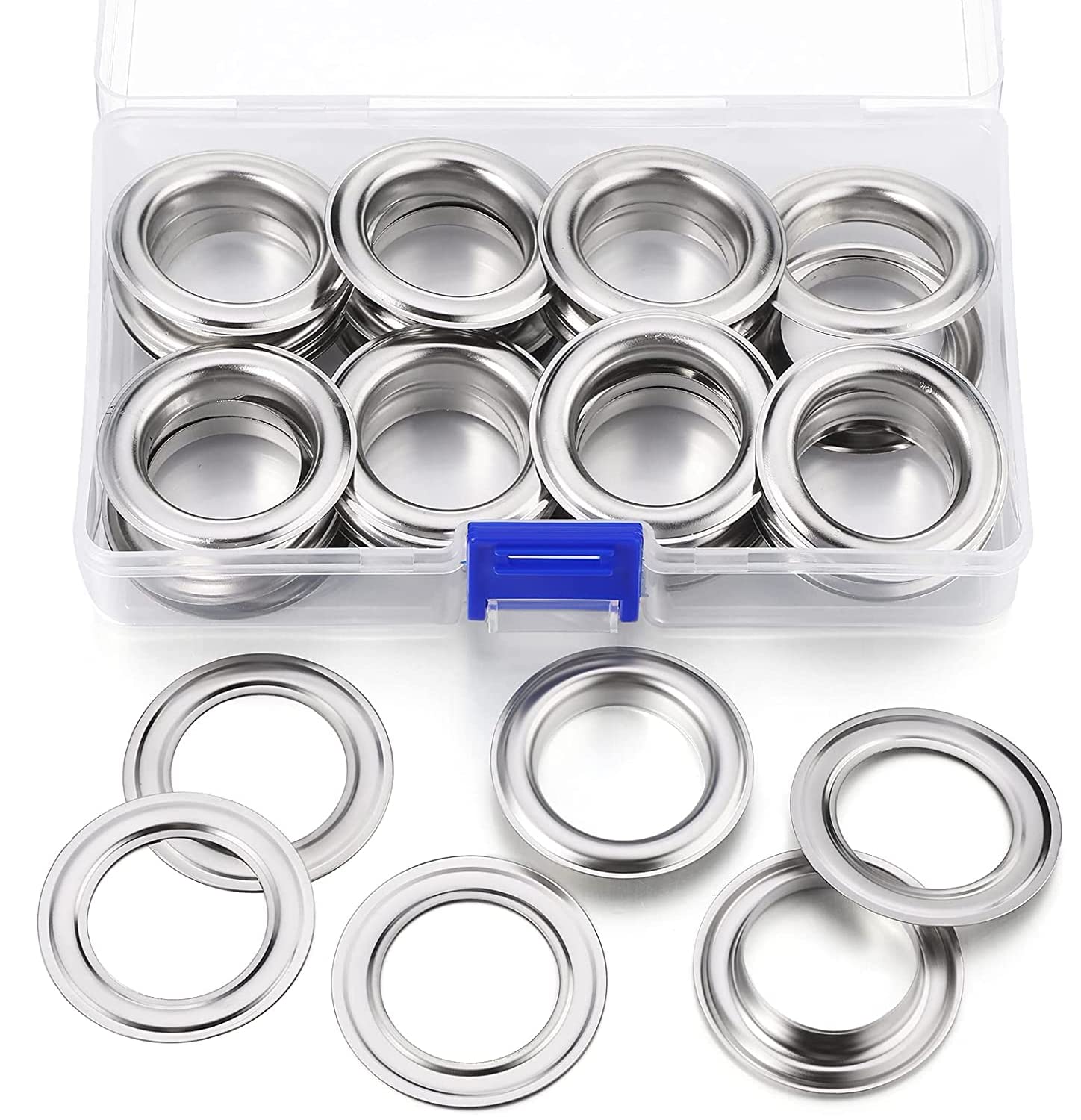 UNIQUELLA 90 Sets Pure Stainless Steel Eyelets with Washers for Curtains, Leather, Tarp, Canvas, Silver 1.5 Inch Rust Free